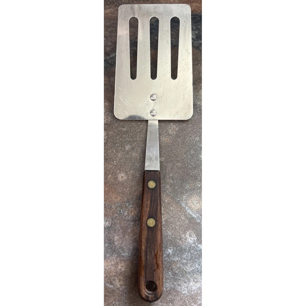 Vintage Robinson Stainless USA Slotted Turner Spatula Rosewood Handle 10.75"